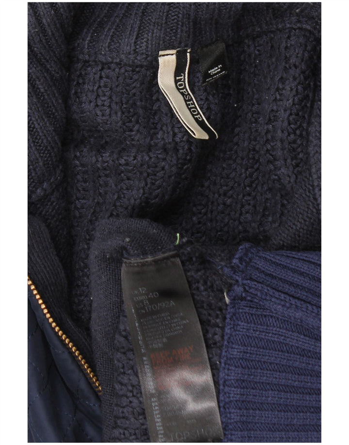 Camisola Topshop Feminina Oversized com gola éclair e camisola UK 12 Azul Marinho Médio
