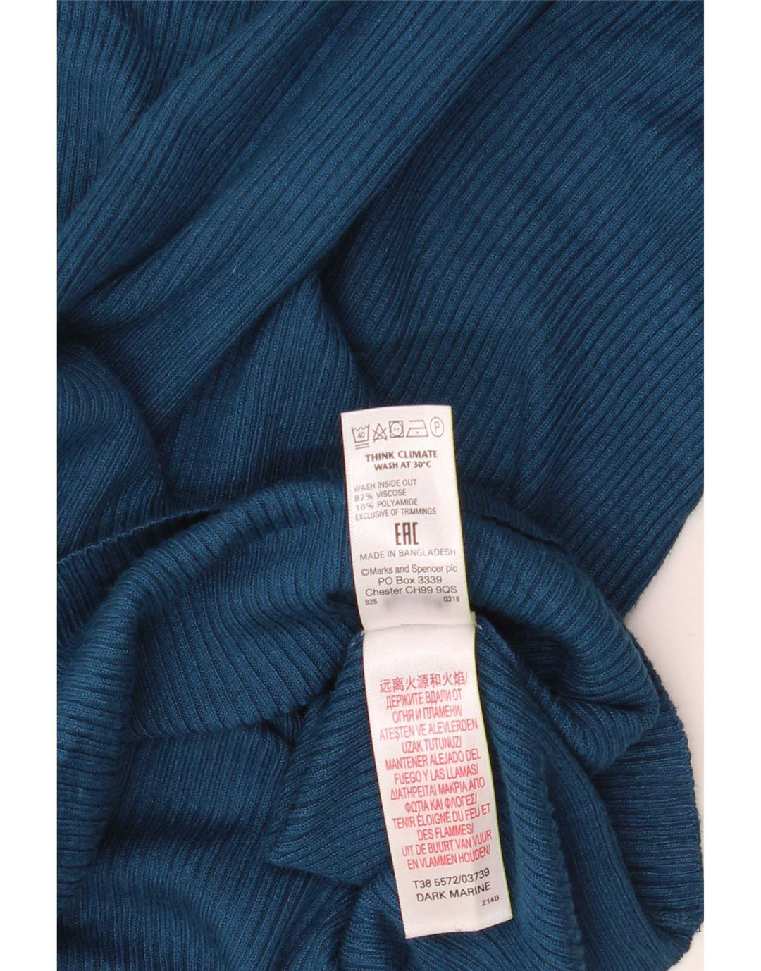 Marks & Spencer Top feminino regular manga longa Reino Unido 12 azul médio manchado