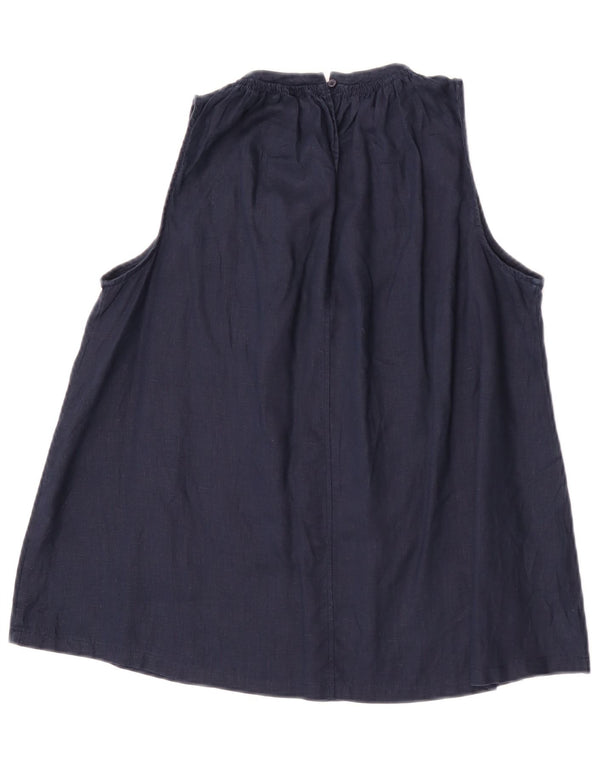 Blusa feminina sem mangas Benetton UK 10 pequena linho azul marinho