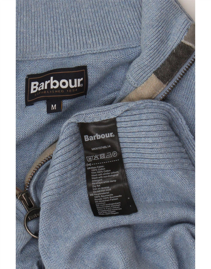 Suéter masculino Barbour com zíper e gola alta de algodão azul médio