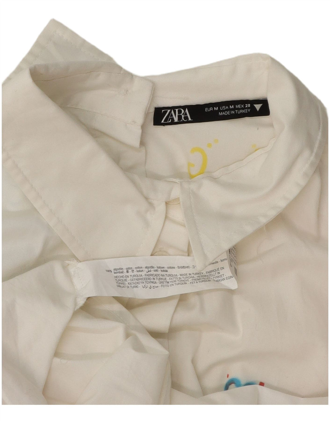 Camisa oversized feminina Zara UK 14 algodão geométrico branco médio