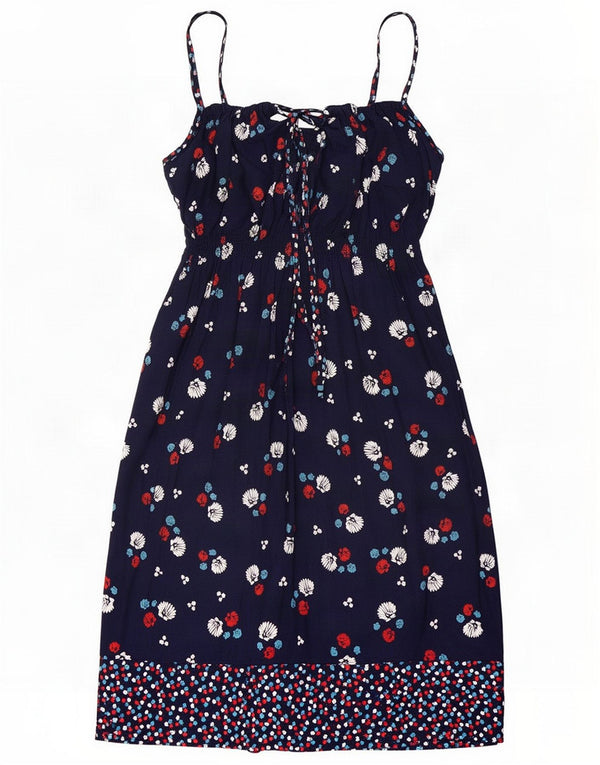 Marks & Spencer Vestido de verão feminino UK 12 Viscose floral azul marinho médio