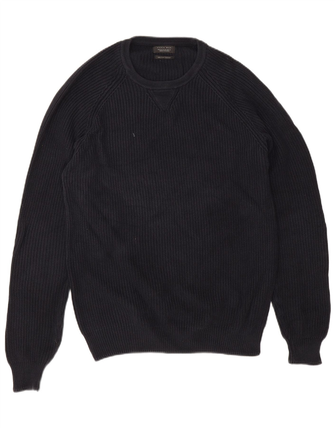 Zara Suéter masculino com gola redonda e algodão azul marinho médio
