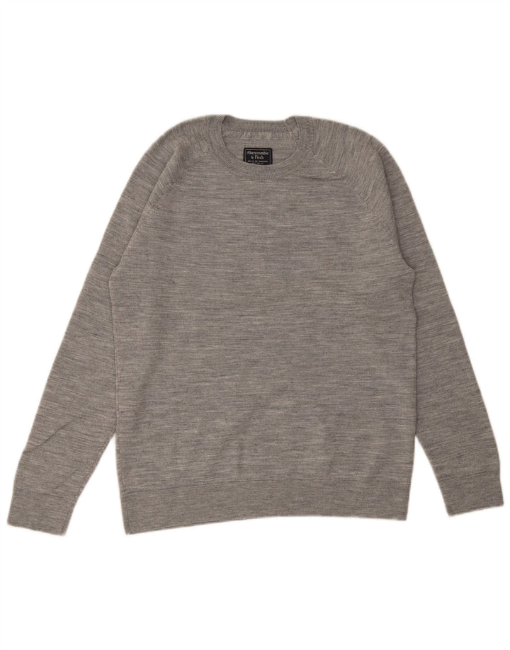 Suéter masculino ABERCROMBIE & FITCH com gola redonda cinza médio manchado