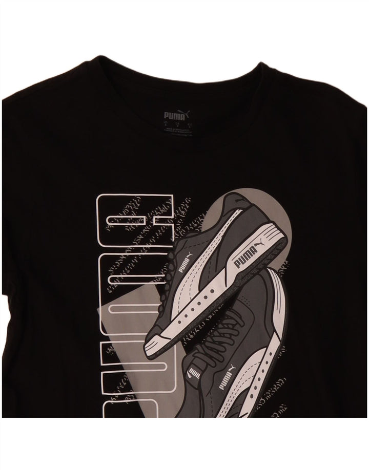 Puma Mens Graphic T-Shirt Top Pequeno Algodão Preto