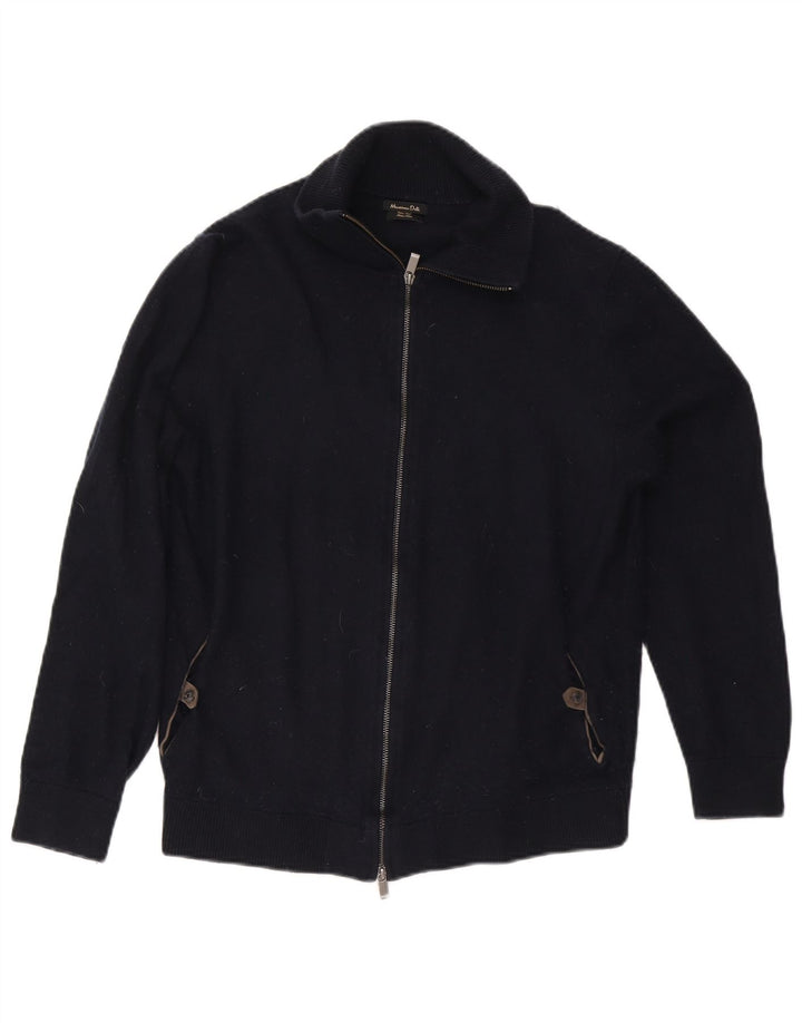 Suéter cardigã masculino Massimo Dutti grande algodão azul marinho