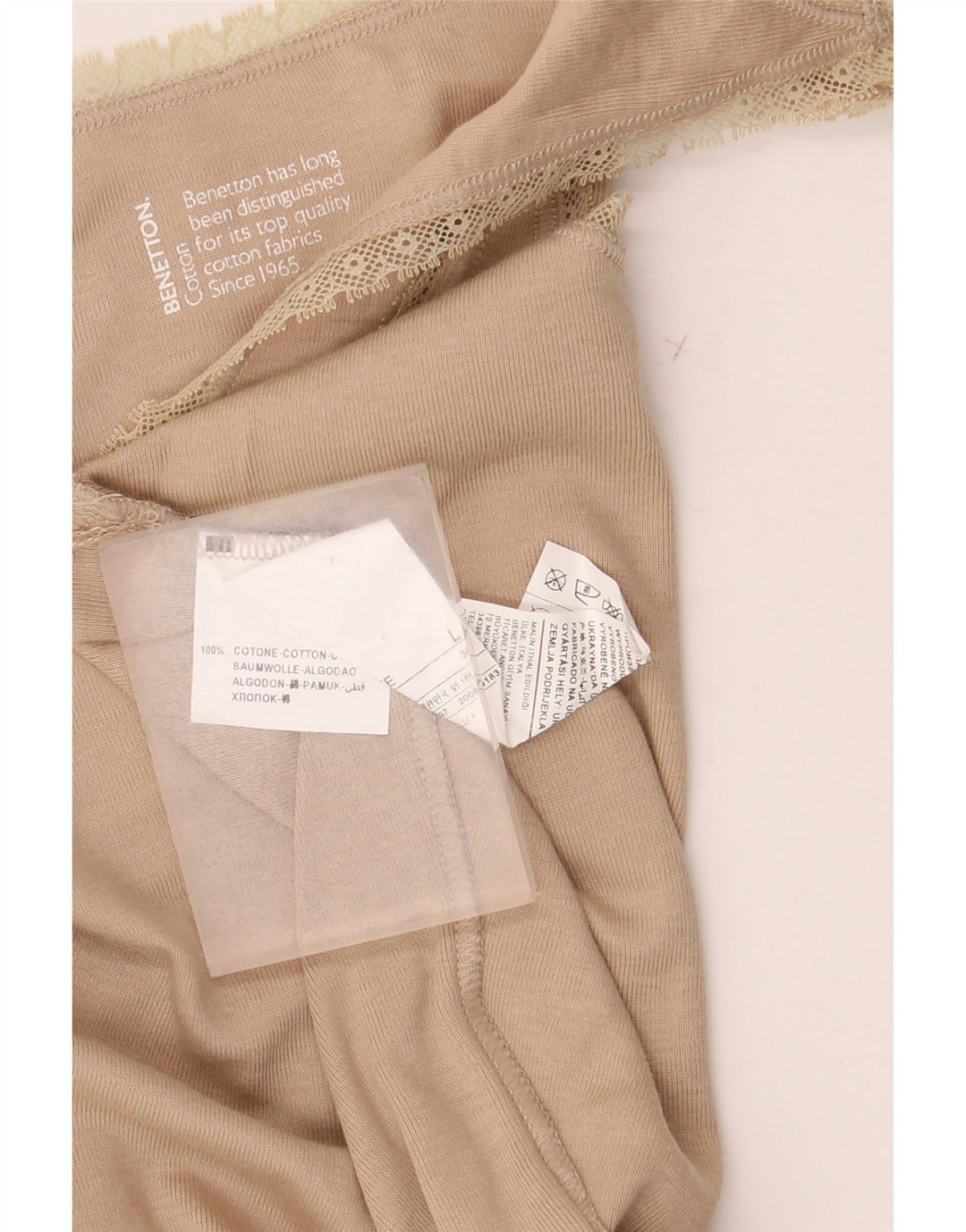 Top cami feminino BENETTON Reino Unido 14 grande algodão floral bege