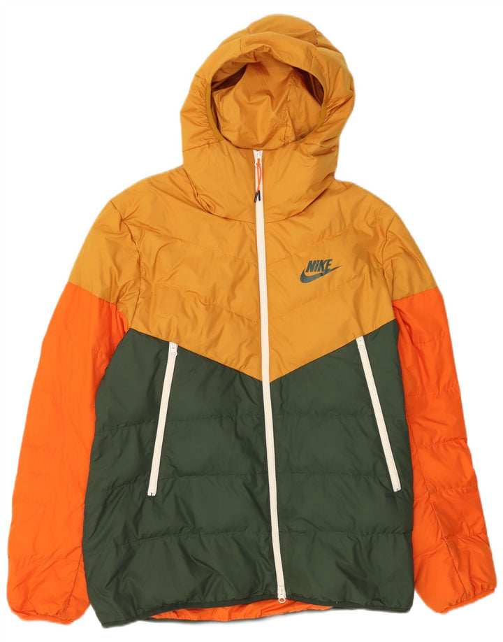 Jaqueta acolchoada com capuz masculina Nike UK 40 grande poliéster amarelo colorblock