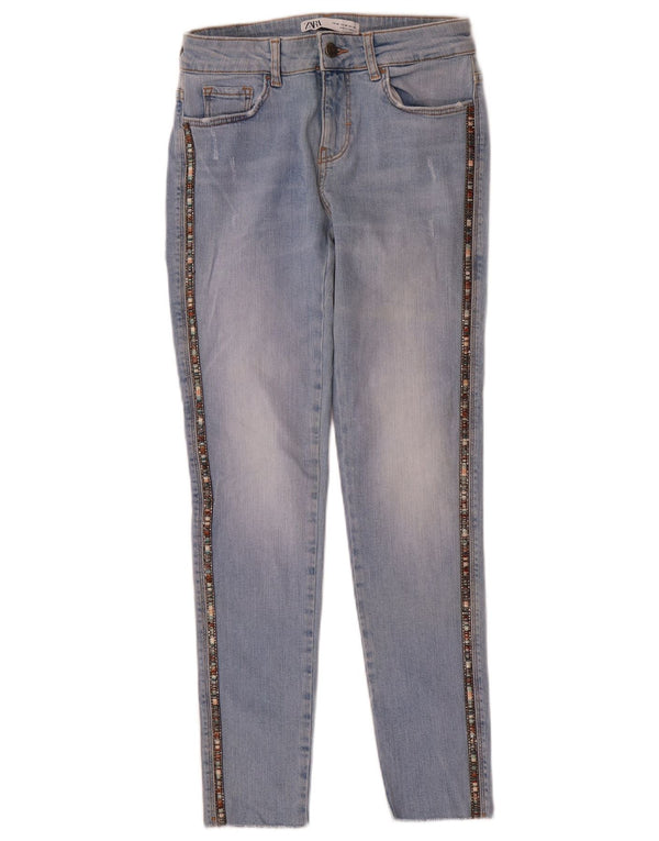Zara Jeans Skinny Feminino UE 38 Pequeno W28 L27 Azul Algodão