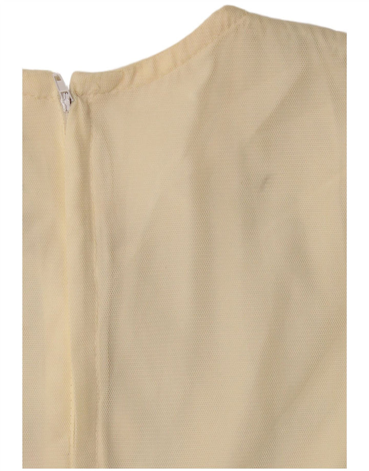 Vestido feminino VINTAGE manga comprida linha A US 6 médio bege floral