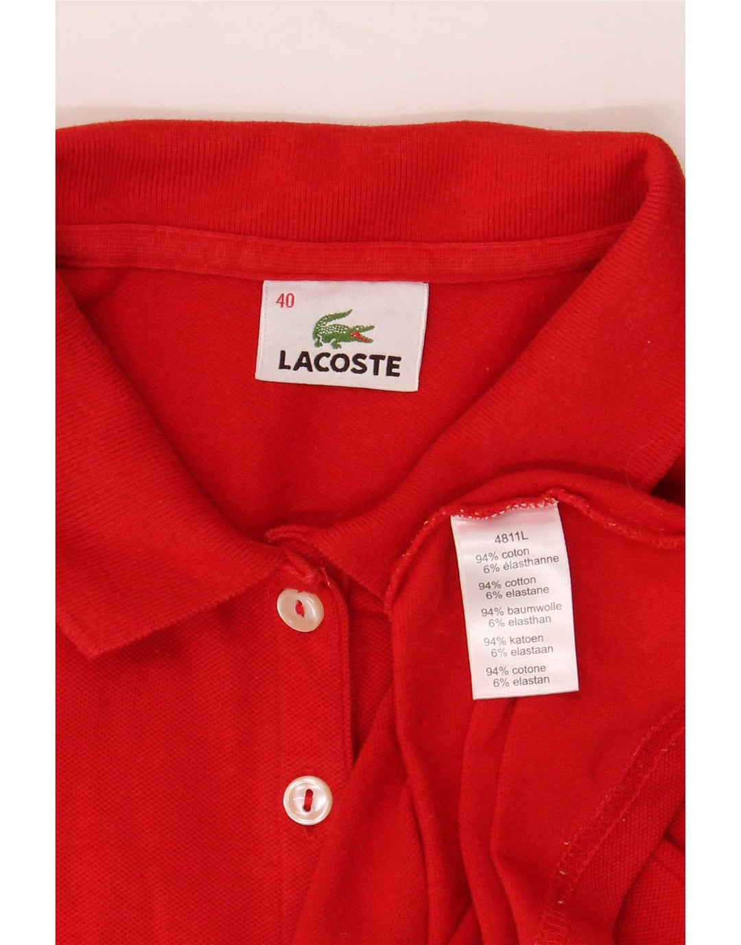Camisa polo feminina Lacoste tamanho 40 algodão vermelho médio