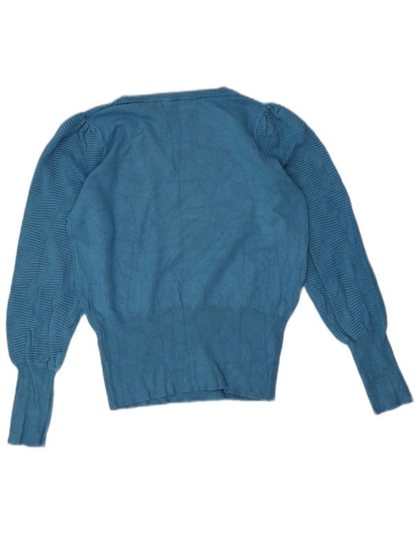 Suéter feminino Marks & Spencer com gola canoa Reino Unido 10 pequeno azul Chevron