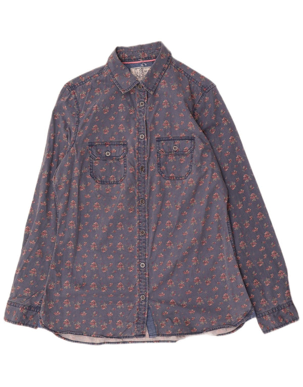 Camisa feminina Fat Face UK 14 grande algodão floral azul