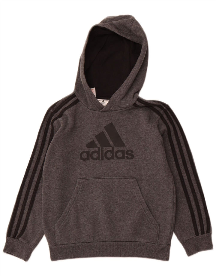 ADIDAS Meninos Graphic Hoodie Jumper 7-8 Anos Cinza Algodão