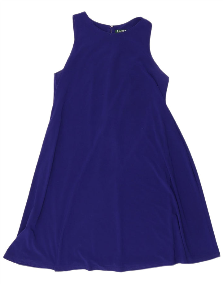Ralph Lauren vestido feminino sem mangas US 6 poliéster azul médio
