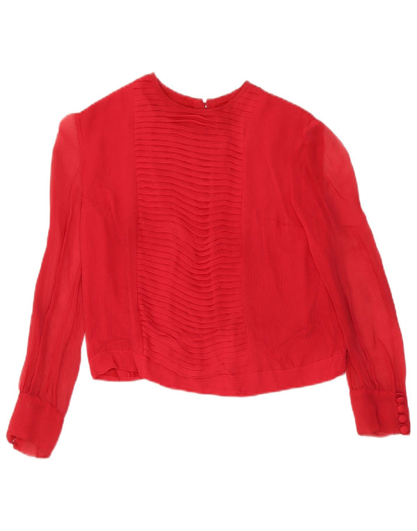 Blusa feminina vintage de manga 3/4 Top UK 10 pequeno vermelho