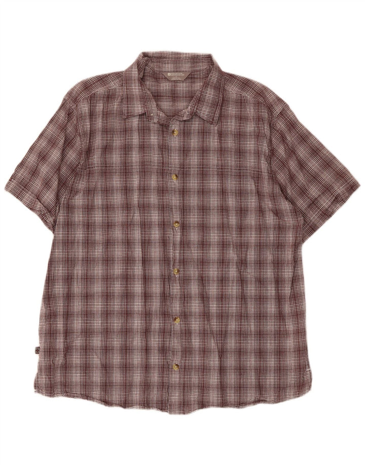 Camisa masculina de manga curta Mountain Warehouse XL marrom xadrez algodão