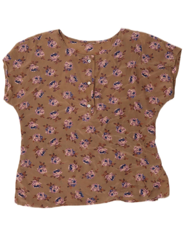 Blusa feminina vintage UK 16 grande marrom floral