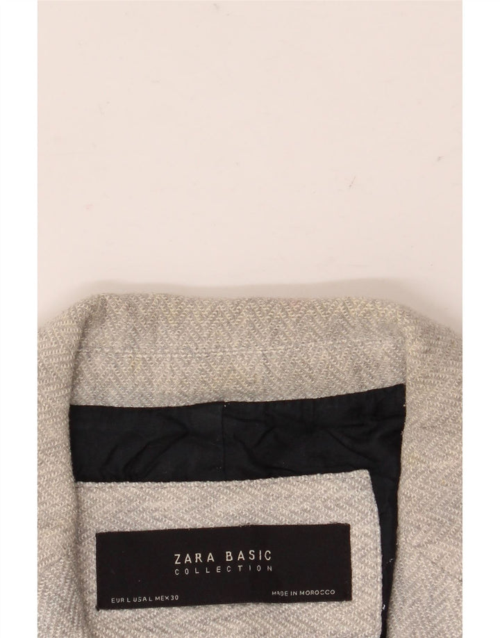 Jaqueta blazer feminina Zara com 1 botão Reino Unido 16 grande espinha de peixe cinza