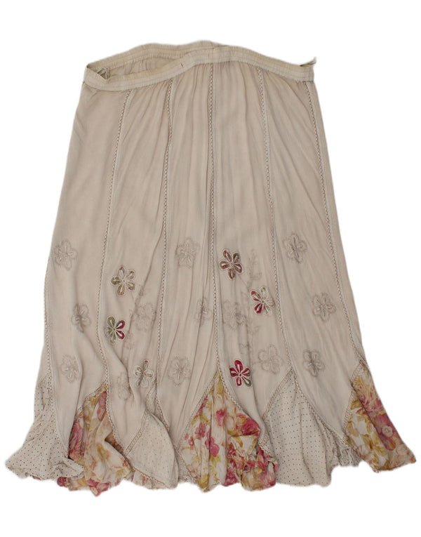 Vintage Womens Gypsy Skirt XL W38  Beige Floral Viscose