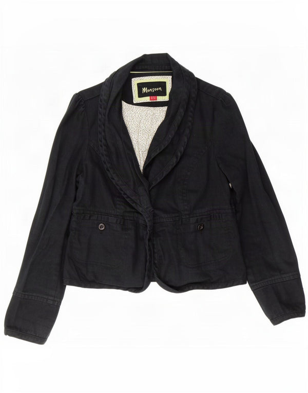 Jaqueta blazer feminina Monsoon com 1 botão Reino Unido 16 grande algodão preto