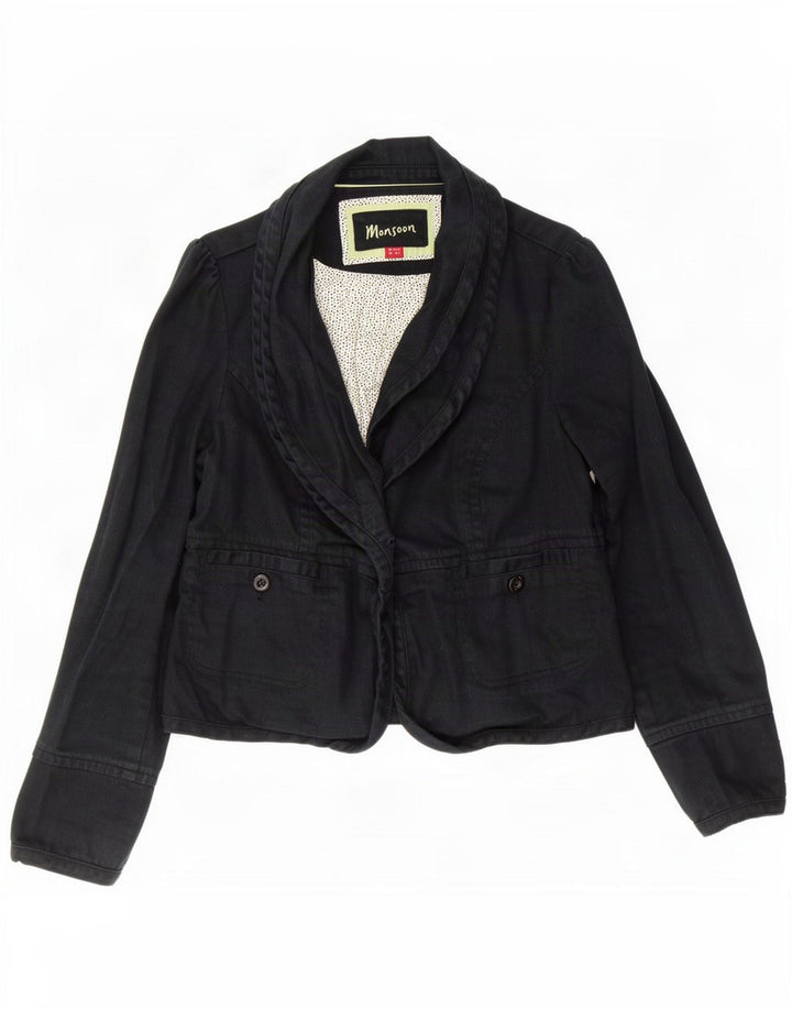 Jaqueta blazer feminina Monsoon com 1 botão Reino Unido 16 grande algodão preto