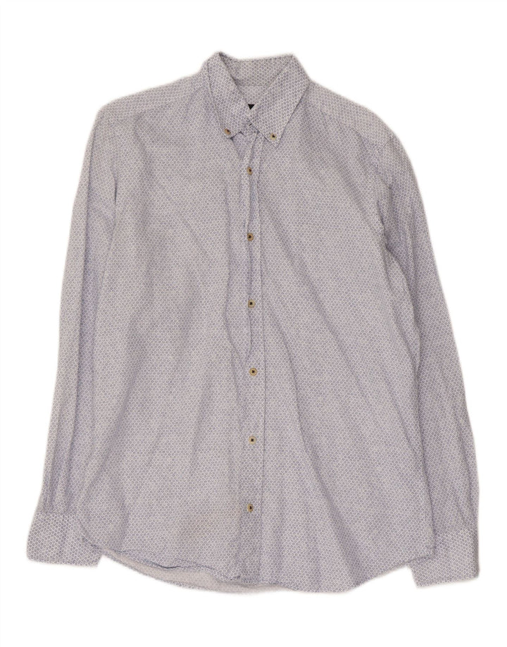 Camisa masculina Massimo Dutti pequena azul floral algodão