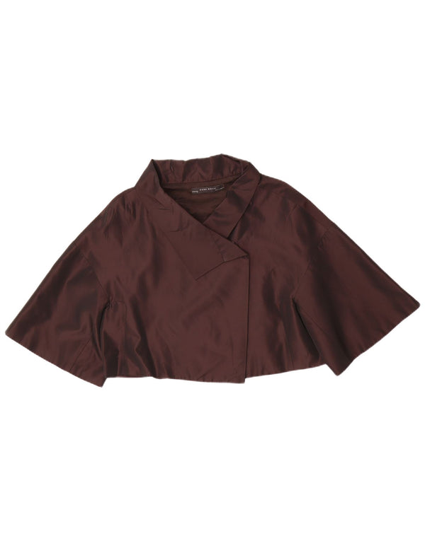 Jaqueta Bolero feminina de manga curta Zara Reino Unido 16 grande acetato marrom