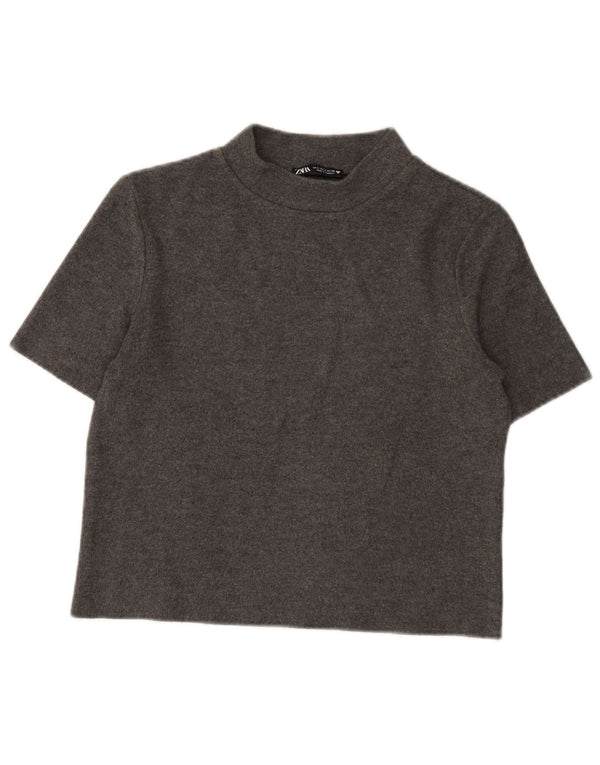 Zara Womens Crop T-Shirt Top UK 10 Pequeno Poliéster Cinza