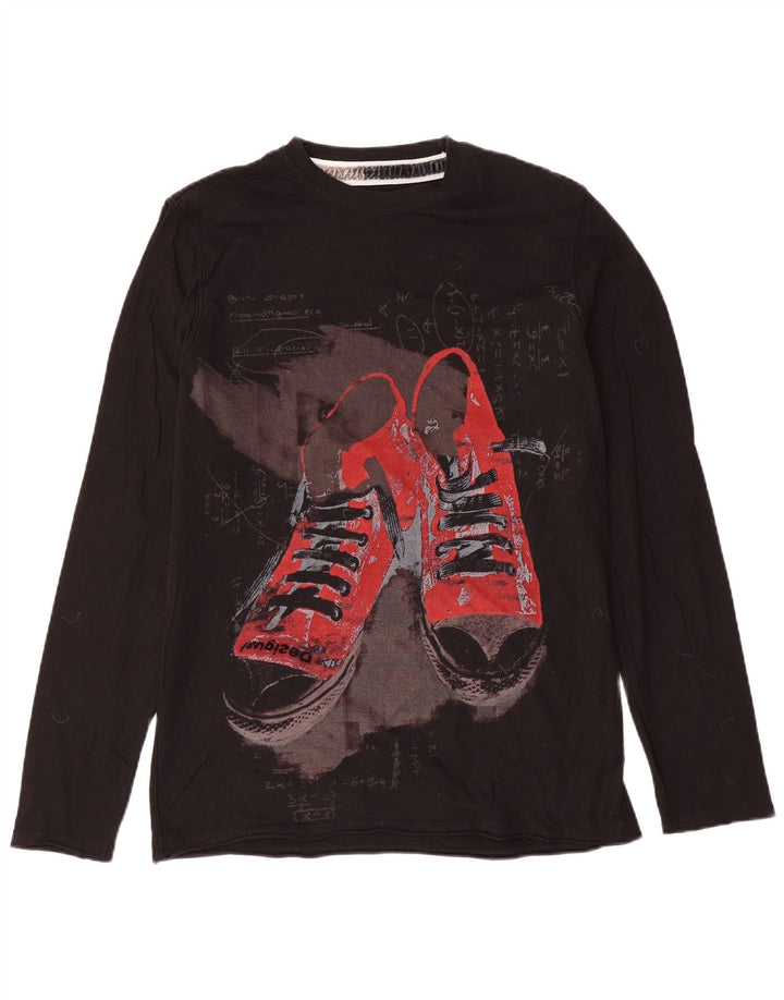 Desigual Top gráfico masculino manga comprida médio algodão preto