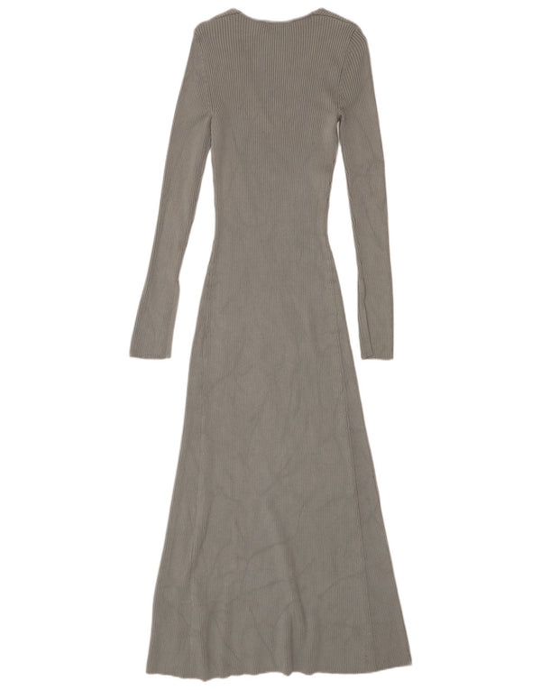 Vestido maxi jumper feminino Zara Reino Unido 8 pequeno viscose cinza