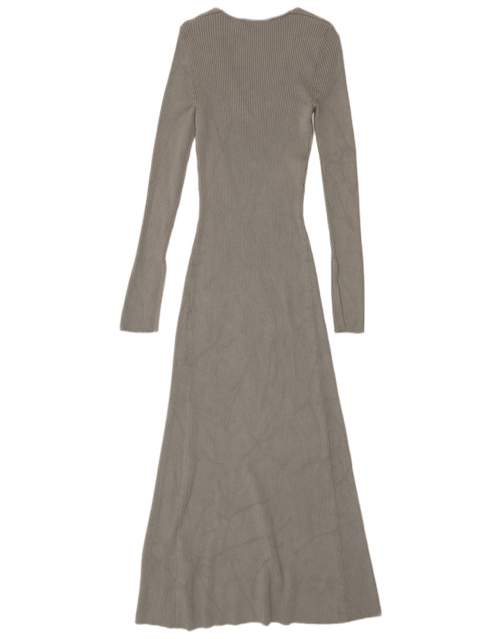 Vestido maxi jumper feminino Zara Reino Unido 8 pequeno viscose cinza