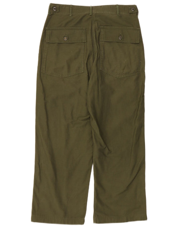 Calça casual masculina vintage de perna larga médio W32 L26 algodão cáqui