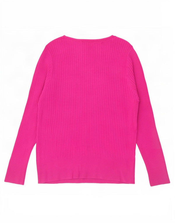 Suéter feminino Marks & Spencer com decote em V UK 22 3XL viscose rosa