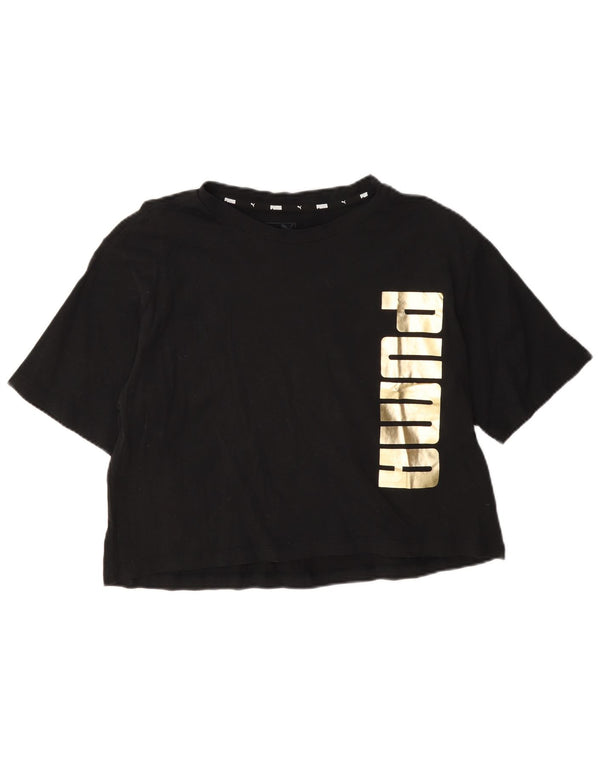Camiseta feminina Puma Crop Graphic Top UK 14 Médio Algodão Preto