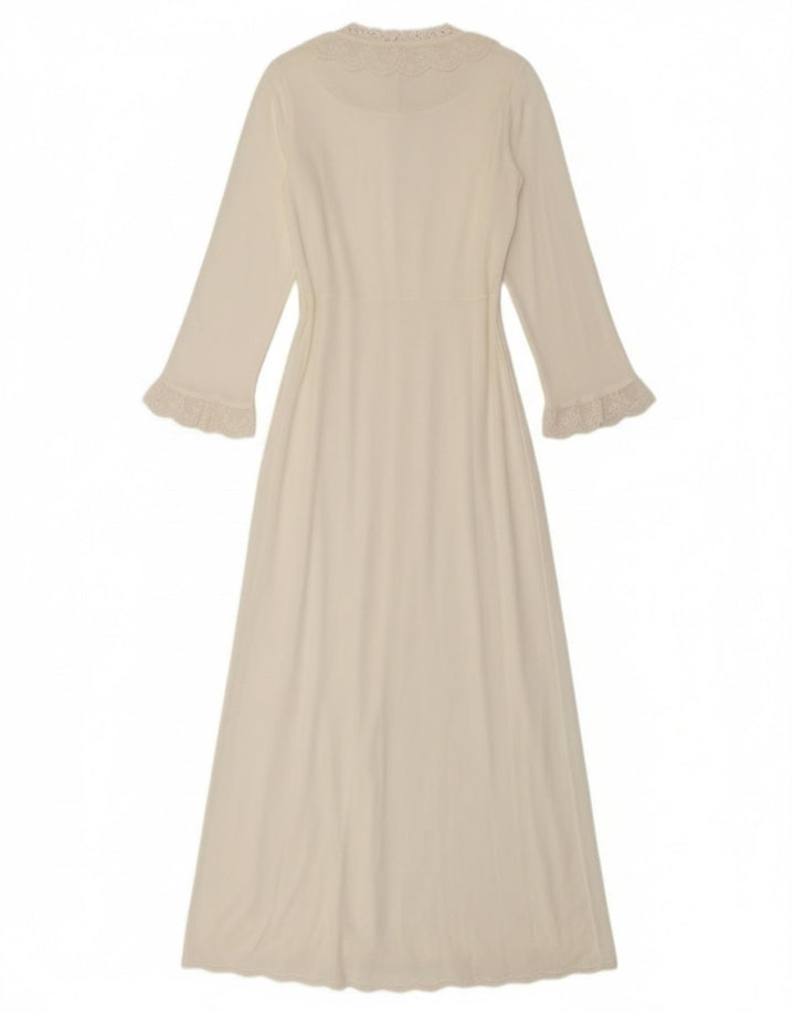 Vestido feminino vintage manga comprida robe maxi UK 10 pequeno branco