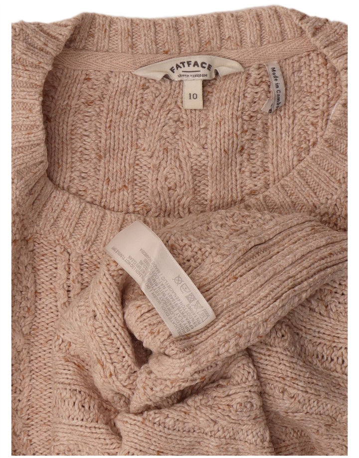 Suéter feminino Fat Face com gola redonda Reino Unido 10 pequeno algodão bege clássico