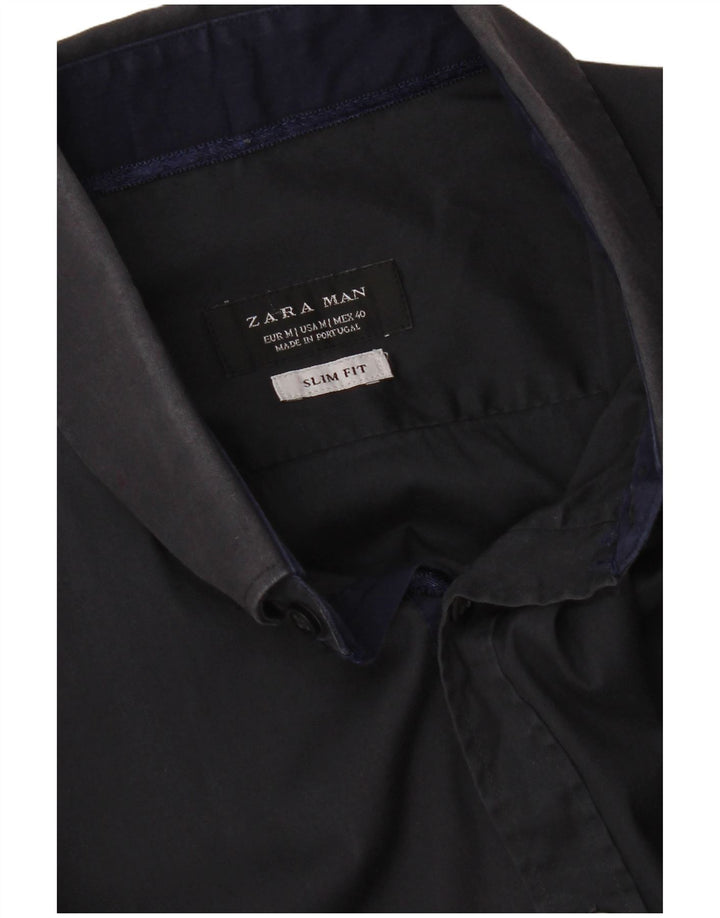 Camisa masculina Zara Slim Fit média azul marinho