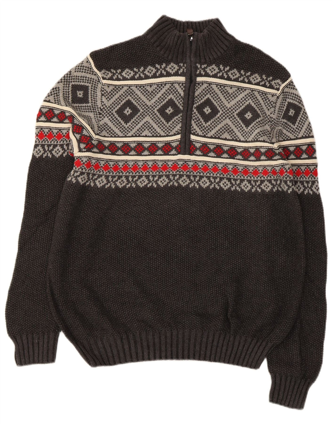 Suéter masculino IZOD com zíper e gola redonda, pequeno, cinza, Fair Isle, algodão