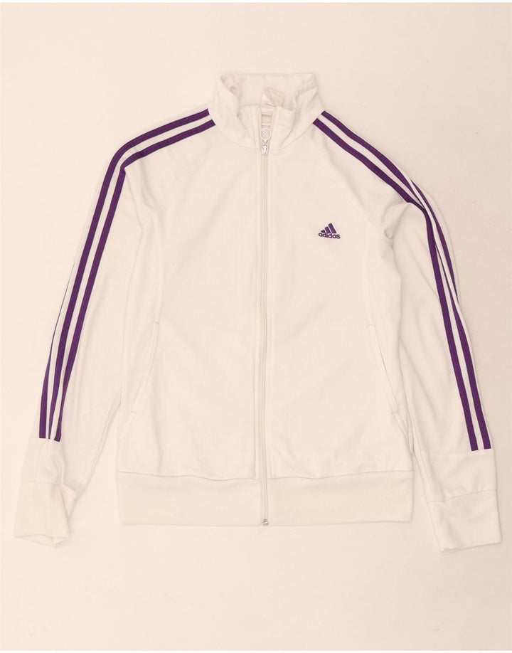 Adidas Womens Tracksuit Top Jacket UK 12/14 Médio Branco Poliéster