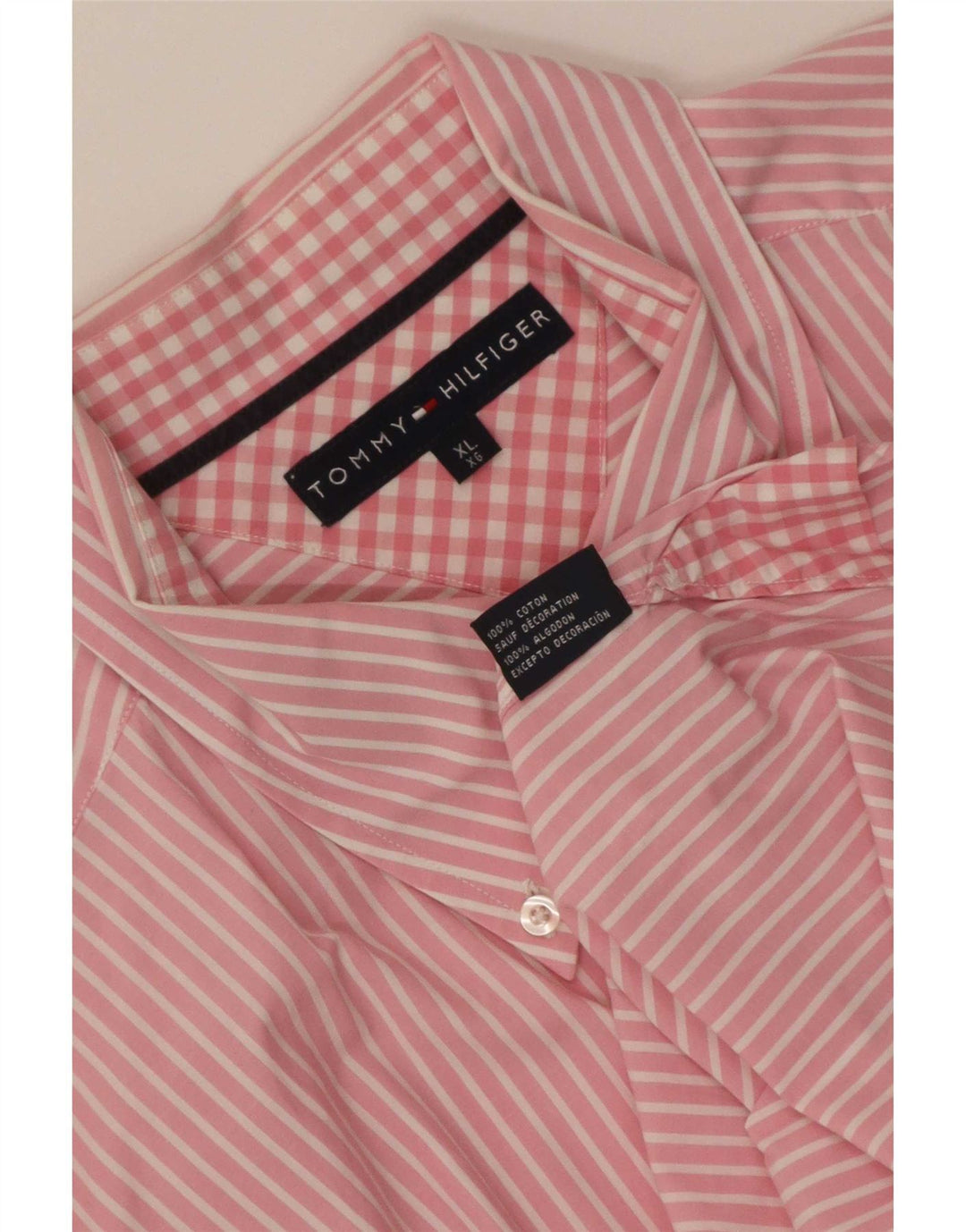 Camisa masculina Tommy Hilfiger XL listrada rosa algodão