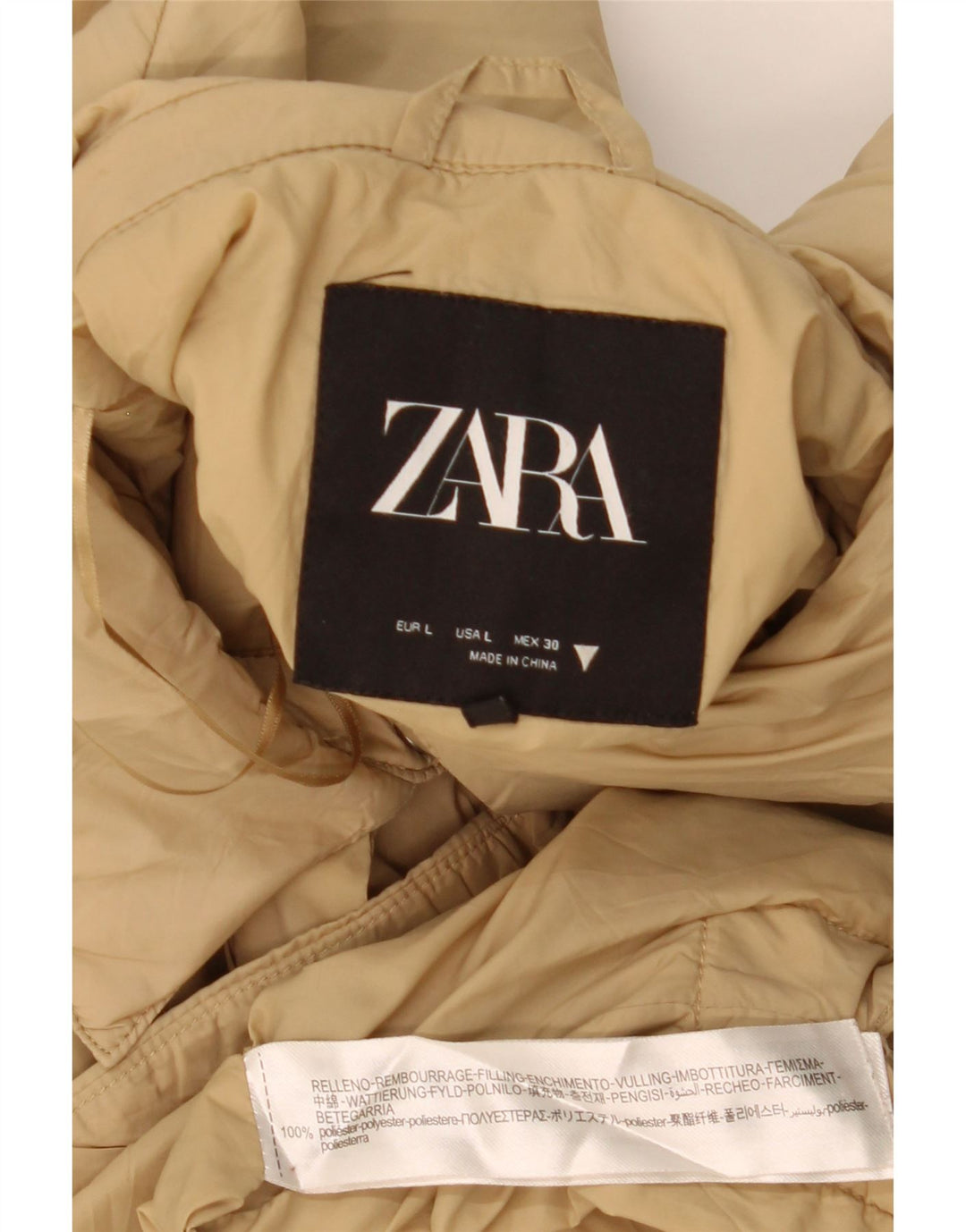 Sobretudo feminino Zara UK 16 grande poliéster bege