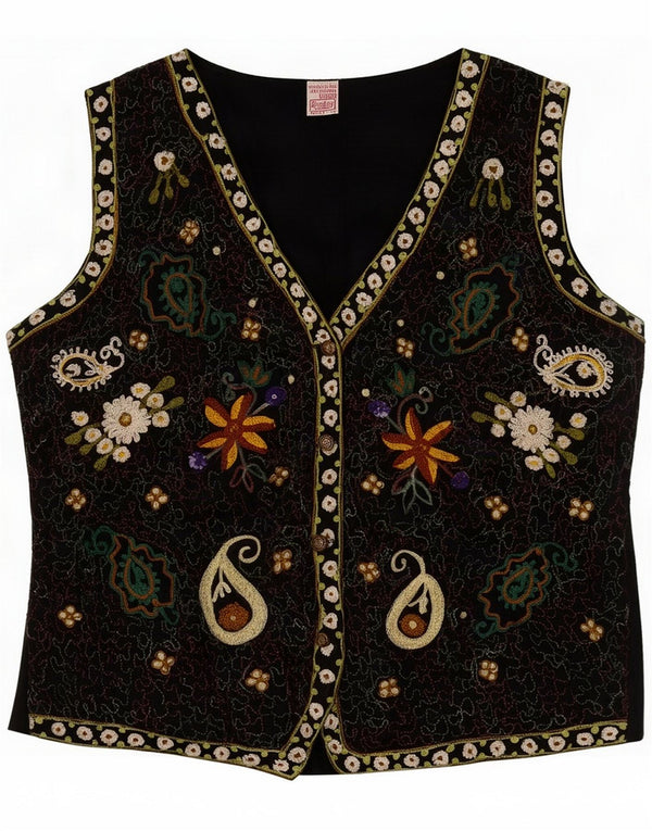 Colete vintage para meninas 13-14 anos preto paisley viscose