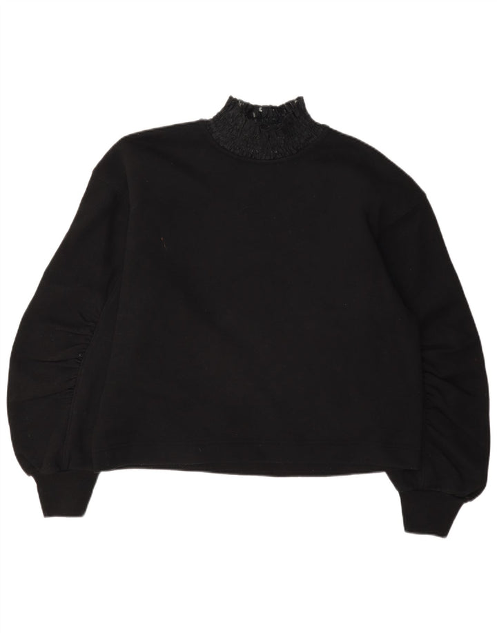 Blusa feminina Zara de manga comprida grande tamanho UK 10 algodão preto pequeno
