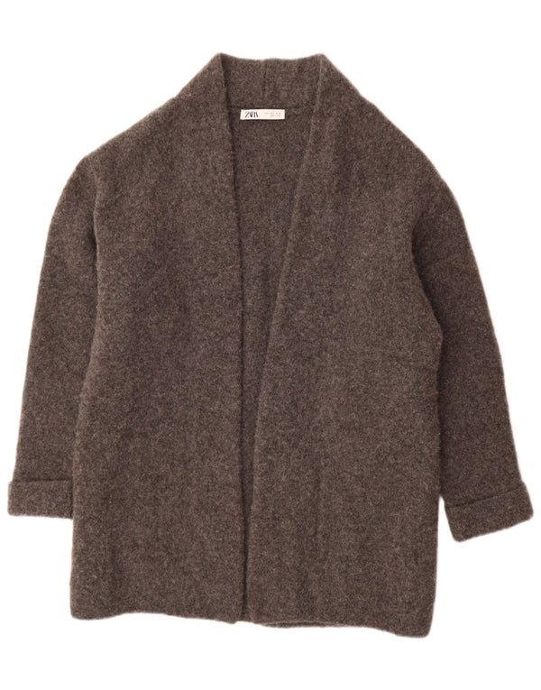 Zara Suéter feminino oversized longline aberto cardigan Reino Unido 10 lã cinza pequena