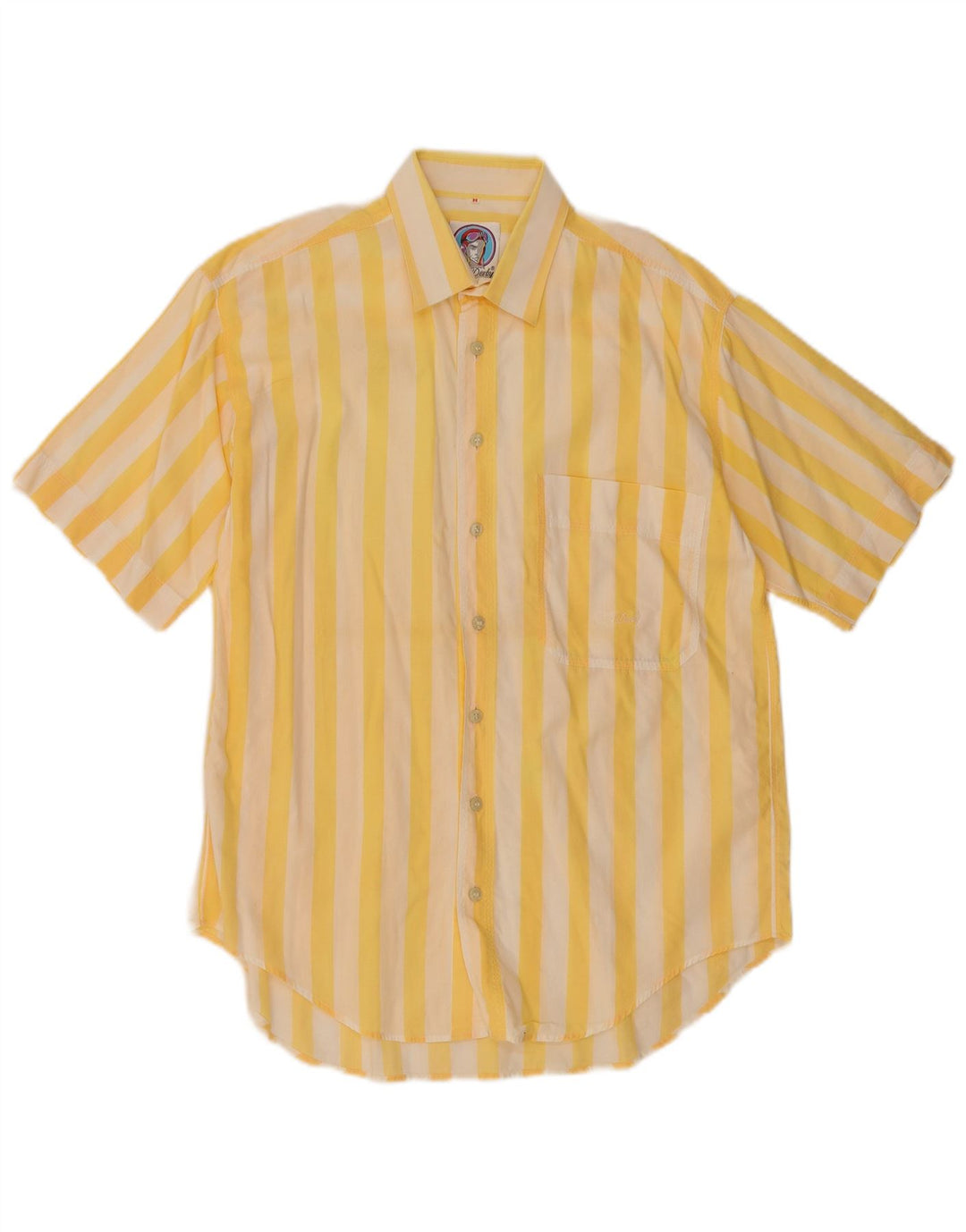 Camisa masculina vintage de manga curta algodão listrado amarelo médio