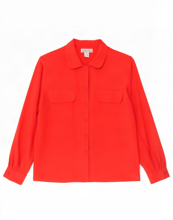 Blusa feminina vintage US 10 grande poliéster vermelho
