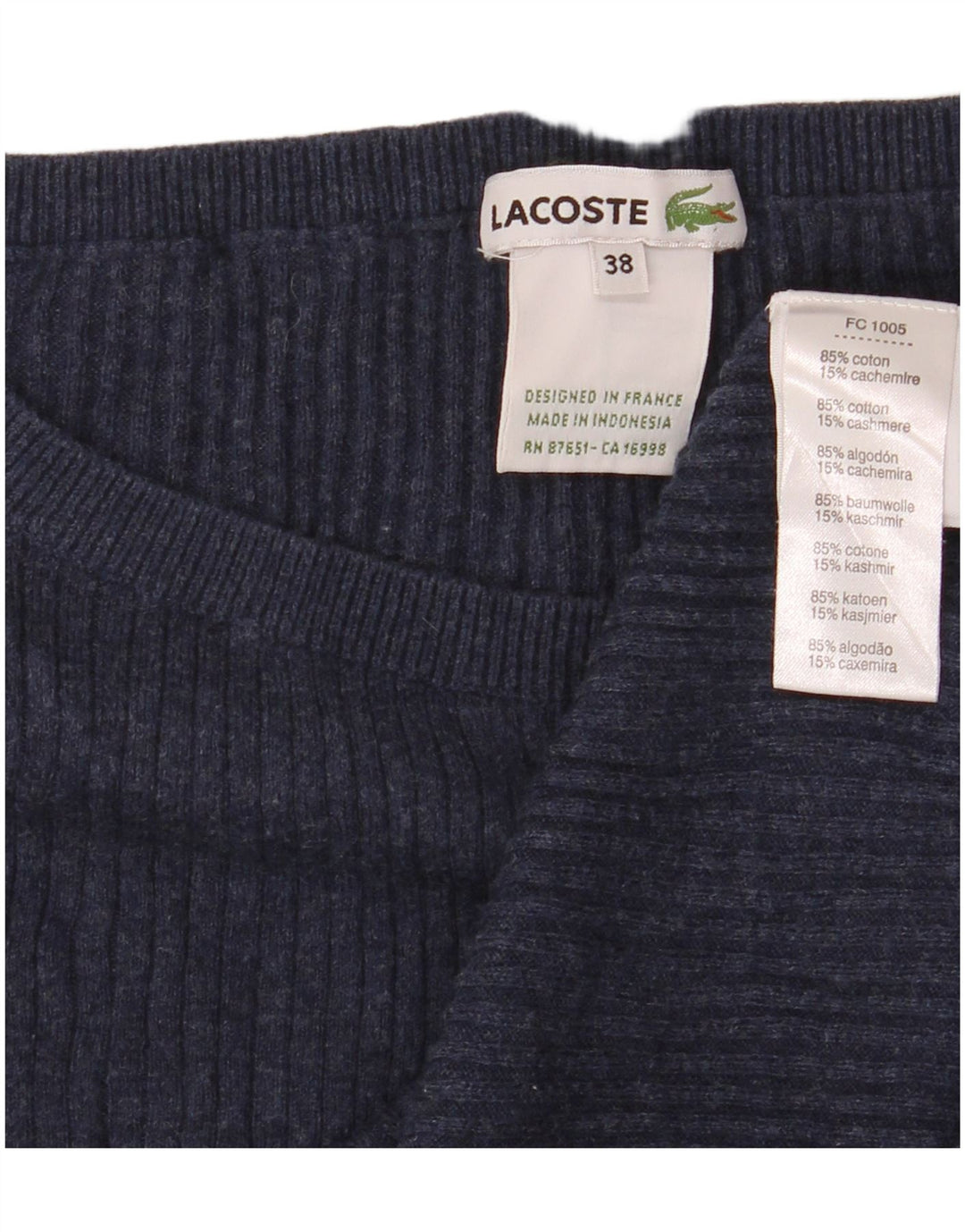 Suéter feminino Lacoste manga 3/4 com gola canoa tamanho 38 médio azul marinho