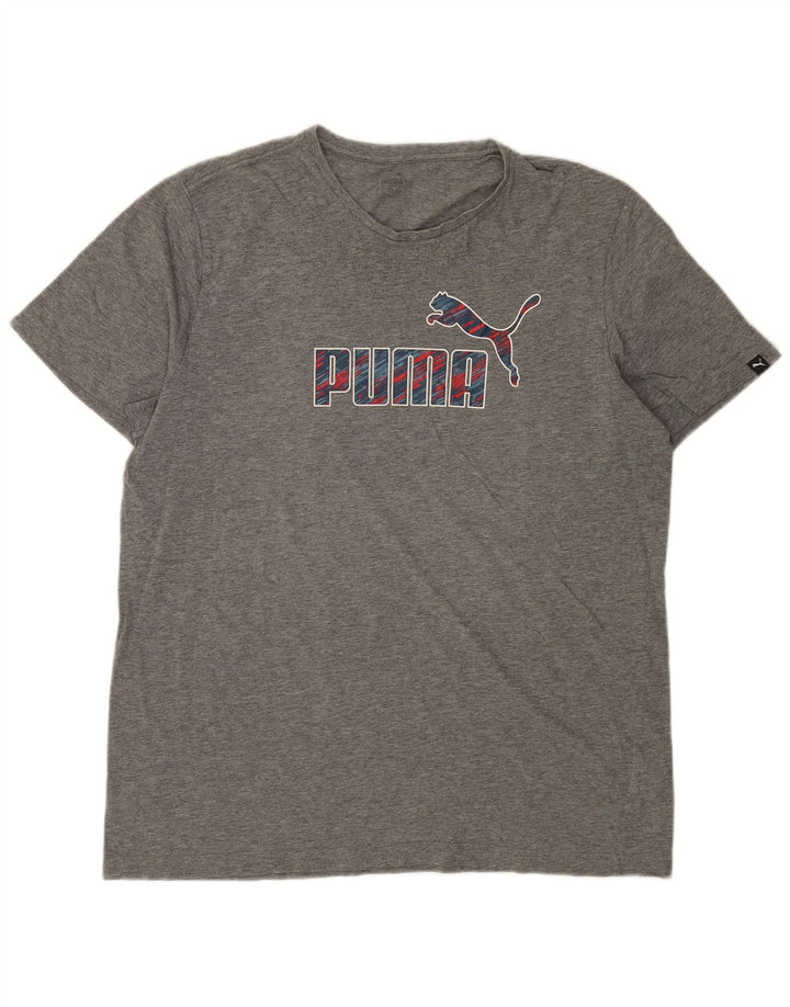 Camiseta masculina Puma Graphic Top grande algodão manchado cinza