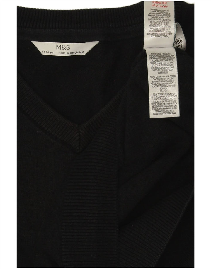 Suéter Marks & Spencer Boys com decote em V 13-14 anos algodão preto